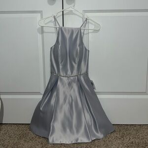 B. Darlin Silver Halter Top Dress with Rhinestone Belt